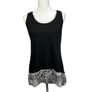 White House Black‎ Market Black Leopard Print Trim Tank Top Size S